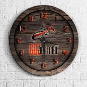 Horloge Bois Chiffres Rouges