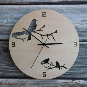 Horloge Bois Peinture Oiseaux