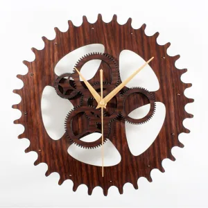 Horloge Industrielle Engrenage Bois