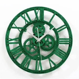 Horloge Industrielle Engrenages Verte