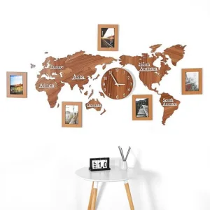 horloge mappemonde stickers bois