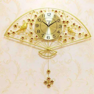 Horloge Murale Géante Éventail Doré