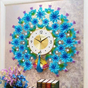 Horloge Murale Géante Fleurs Bleues
