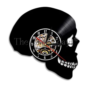 horloge vinyle tête de mort